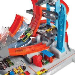 HOT WHEELS MEGA GARAŻ REKINA ZE ZJEŻDZALNIĄ + 2 AUT FTB69