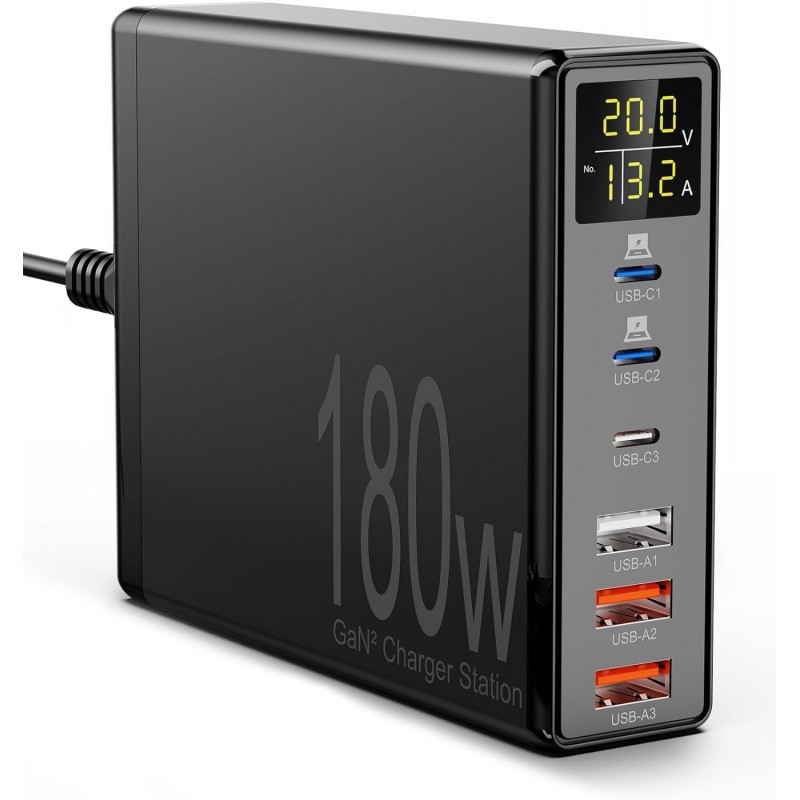 ŁADOWARKA USB C 180W 6-PORTOWA USB-A PD LCD