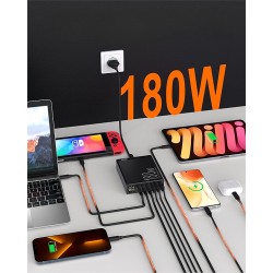 ŁADOWARKA USB C 180W 6-PORTOWA USB-A PD LCD